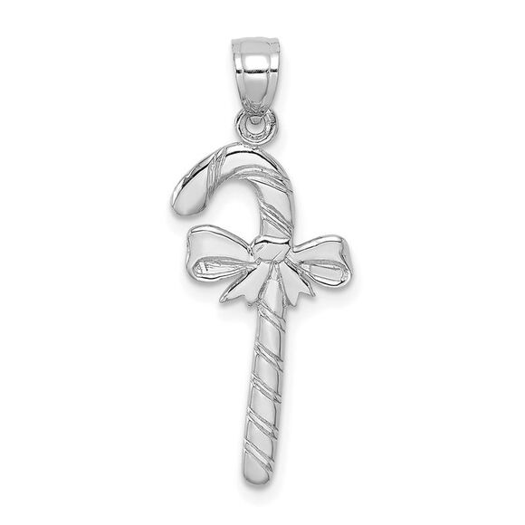 14k White Gold Solid Polished Candy Cane Pendant
